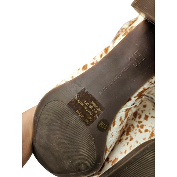 INC 11 Brown Spotted Cow Print Calf Hair Square Toe Western Boot Boho Chunky - Picture 2 of 5
